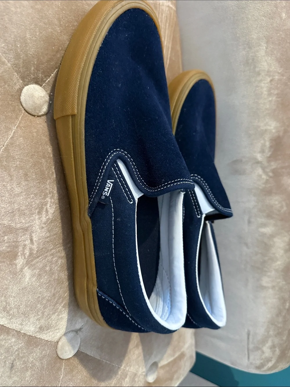 Vans Navy Slip-On Canvas Loafers with Gum Outsole